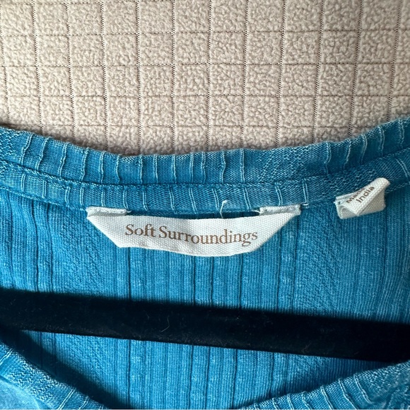 Soft  Surroundings ‘Swept Away’ Embroidered Tunic Top Size PL Teal 3/4 Sleeves - Picture 6 of 12